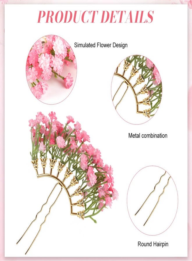 MAYCREATE® Hair Bun for Women Pink Flower Hair Pins Sweetly Gypsophila Vintage Floral Headpiece Elegant Bridal Wedding Hair Accessories for Bride, Prom, Party - Image 3