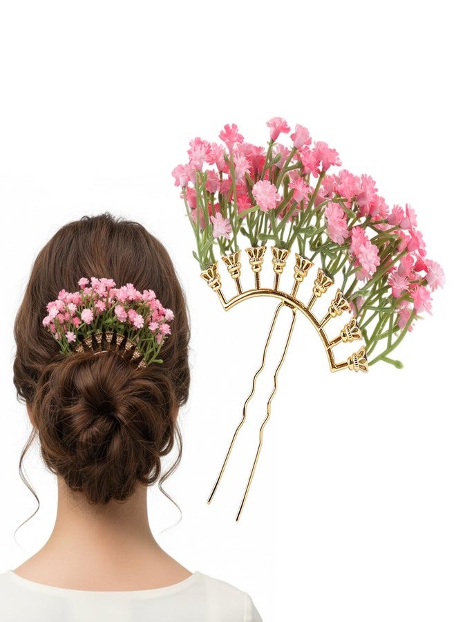 MAYCREATE® Hair Bun for Women Pink Flower Hair Pins Sweetly Gypsophila Vintage Floral Headpiece Elegant Bridal Wedding Hair Accessories for Bride, Prom, Party - Image 1