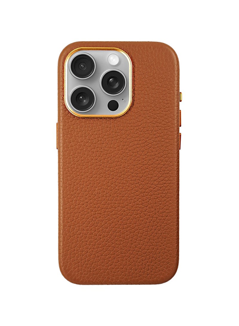 A-CASE حافظة A-Case It's My Case AMUR Series، حافظة جلدية أصلية أنيقة مغناطيسية تدعم الشحن اللاسلكي، متوافقة مع iPhone 15 Pro - بني - Image 2