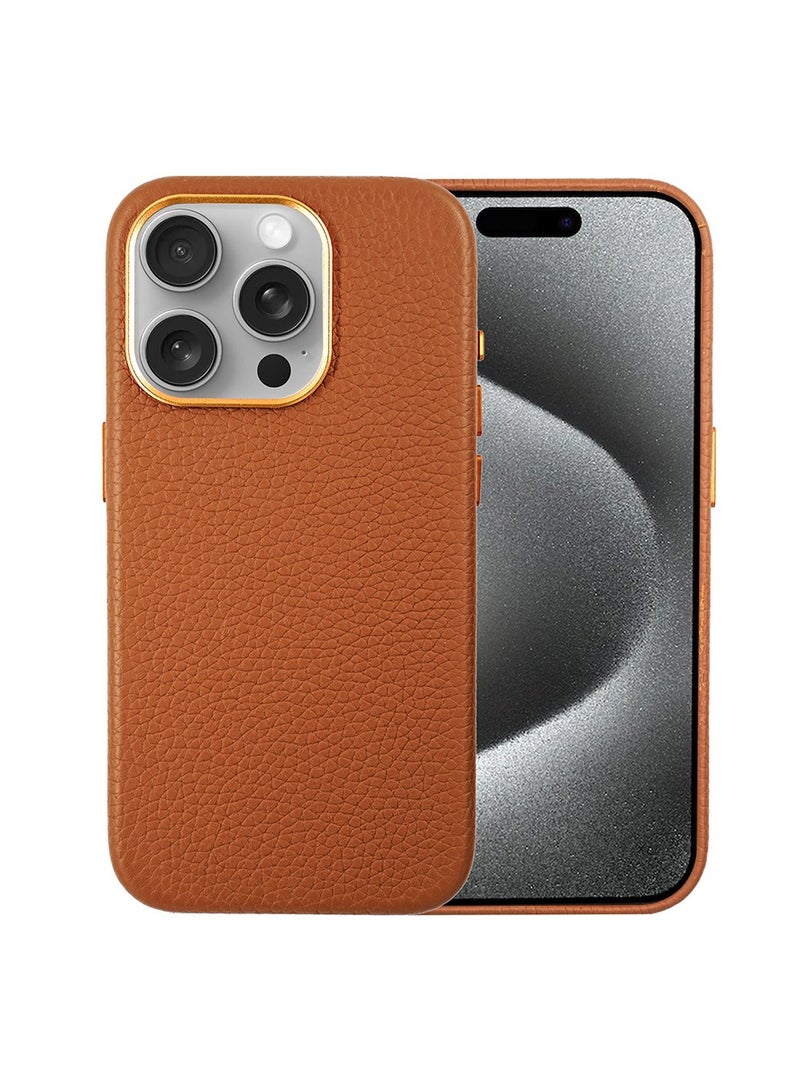 A-CASE حافظة A-Case It's My Case AMUR Series، حافظة جلدية أصلية أنيقة مغناطيسية تدعم الشحن اللاسلكي، متوافقة مع iPhone 15 Pro - بني - Image 1