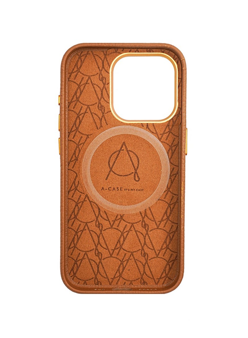 A-CASE حافظة A-Case It's My Case AMUR Series، حافظة جلدية أصلية أنيقة مغناطيسية تدعم الشحن اللاسلكي، متوافقة مع iPhone 15 Pro - بني - Image 3