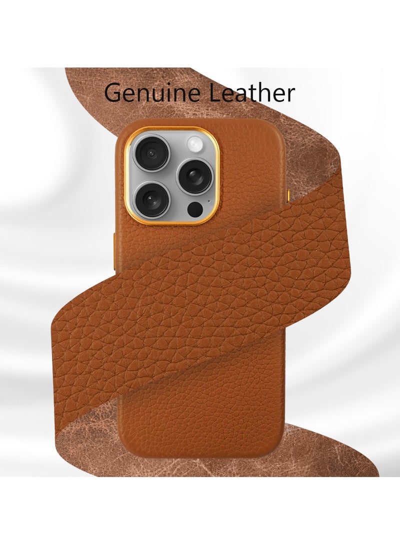 A-CASE حافظة A-Case It's My Case AMUR Series، حافظة جلدية أصلية أنيقة مغناطيسية تدعم الشحن اللاسلكي، متوافقة مع iPhone 15 Pro - بني - Image 5