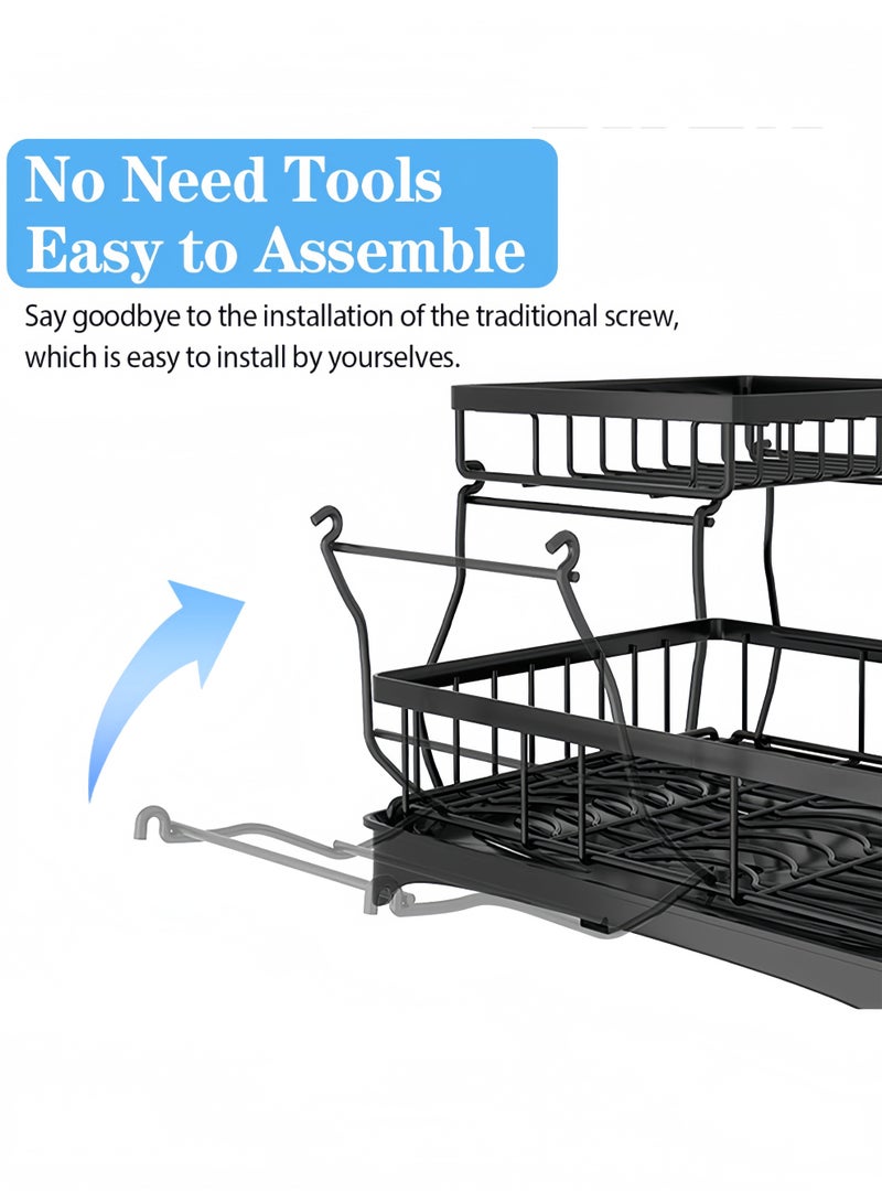 2 Tier Large Black Stainless Steel Dish Drainers Rack with Drainboard, Dish and Dish Drying Rack, Large Dish Dryer with Detachable Cup Rack and Utensil Holder for Kitchen Countertop Saving Spaceery Rack - Image 5