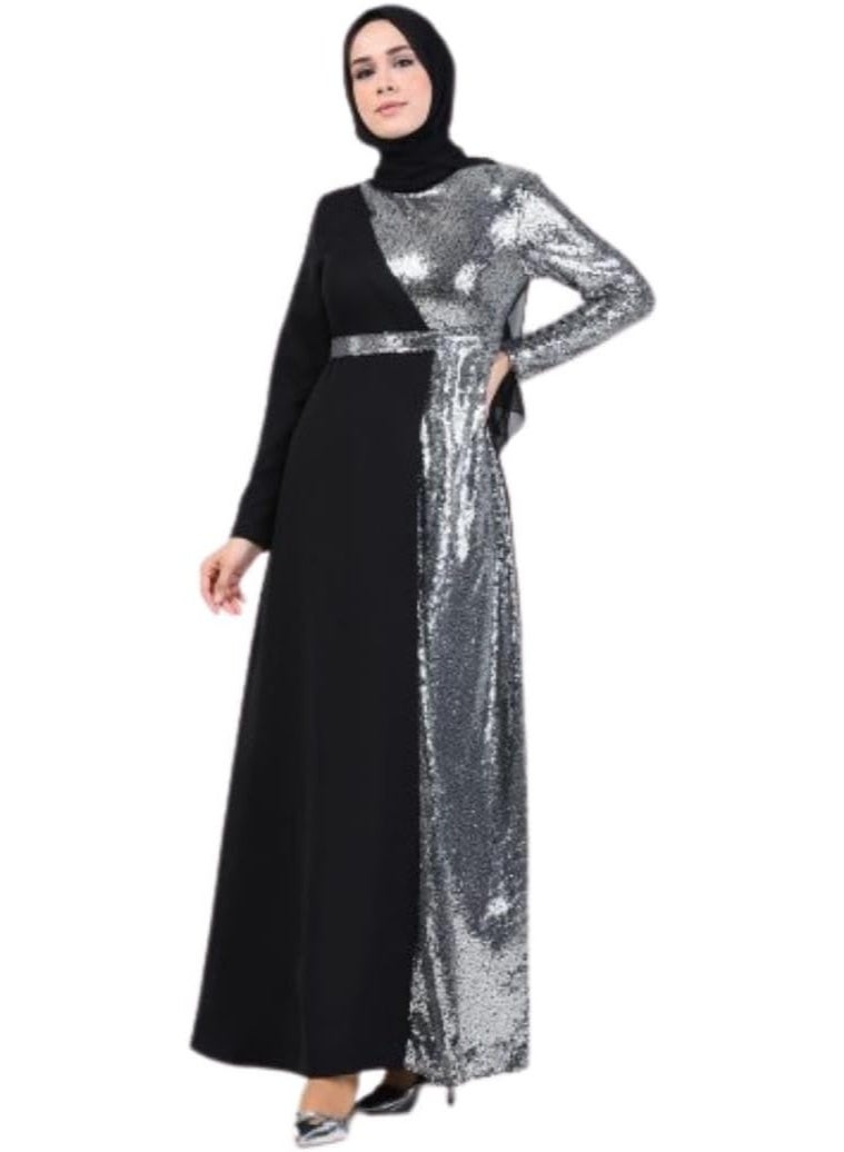 Black women's dress decorated with silver sequins, suitable for veiled women - Image 3