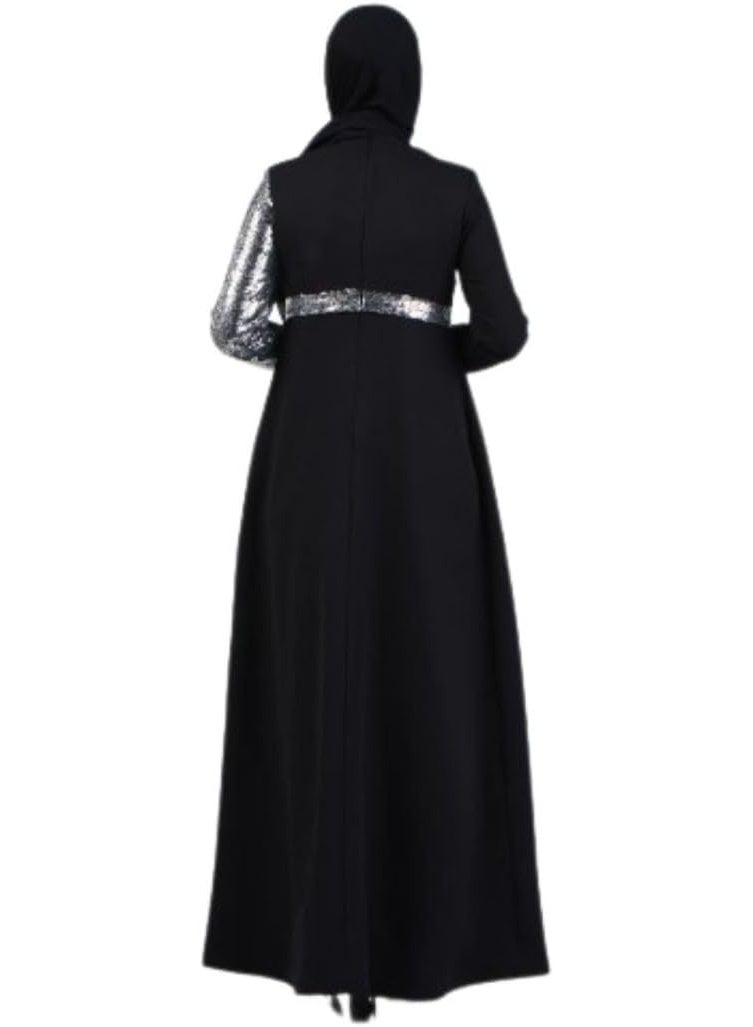 Black women's dress decorated with silver sequins, suitable for veiled women - Image 2