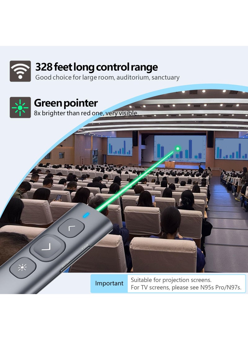 Norwii Norwii N95 Presentation Clicker, PowerPoint Clicker for Presentation Remote, Rechargeable Wireless Presenter Pointer, Slide Clicker for ipad/mac/Laptop in Classroom, Auditorium, Church(Green, USB-A)  - Image 2