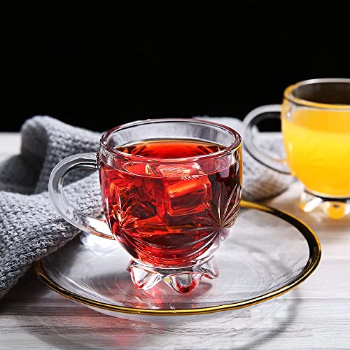 ZROY ENTERPRISE Premium Classic Glass Tea & Coffee Cup Set of 2-210 ML, for Transparent Espresso Cappuccino hot Chocolate, Milk Cup, Green Tea, Herbal Tea, Lemon Tea (Flower, 2) - Image 4