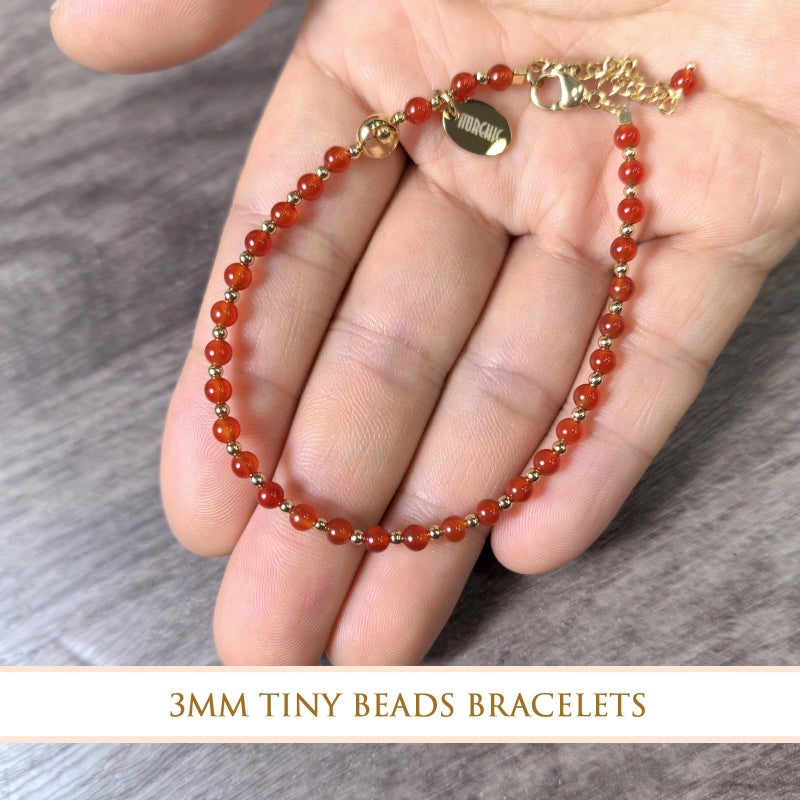 Morchic 3mm Red Carnelian Tiny Beads Bracelet for Women, Adjustable 7.1" Dainty Handmade Energy Gem Jewelry, Birthday Gift - Image 5