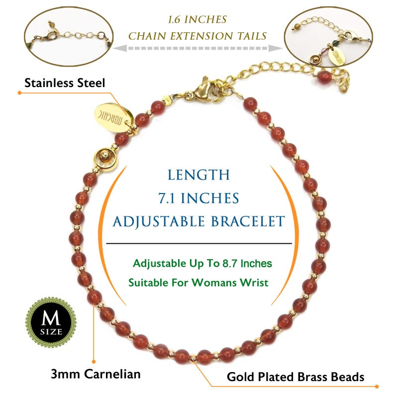 Morchic 3mm Red Carnelian Tiny Beads Bracelet for Women, Adjustable 7.1" Dainty Handmade Energy Gem Jewelry, Birthday Gift - Image 2