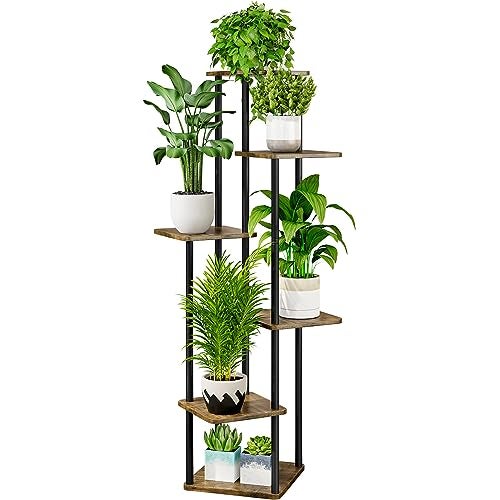 AZERPIAN Plant Stand 6 Tier Indoor Metal Flower Shelf for Multiple Plants Corner Tall Flower Holders for Patio Garden Living Room Balcony Bedroom, Black - Image 1