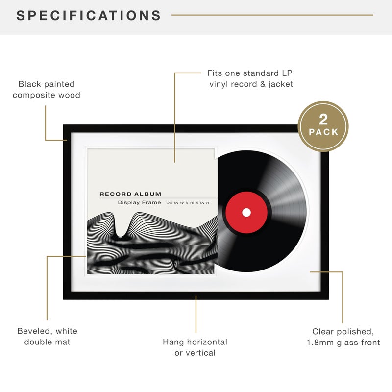 MCS Double Matte Record Album Frame, 16.5x25 Record Frame, Black Frame for LP Vinyl Record & Jacket Display (2-Pack) - Image 4
