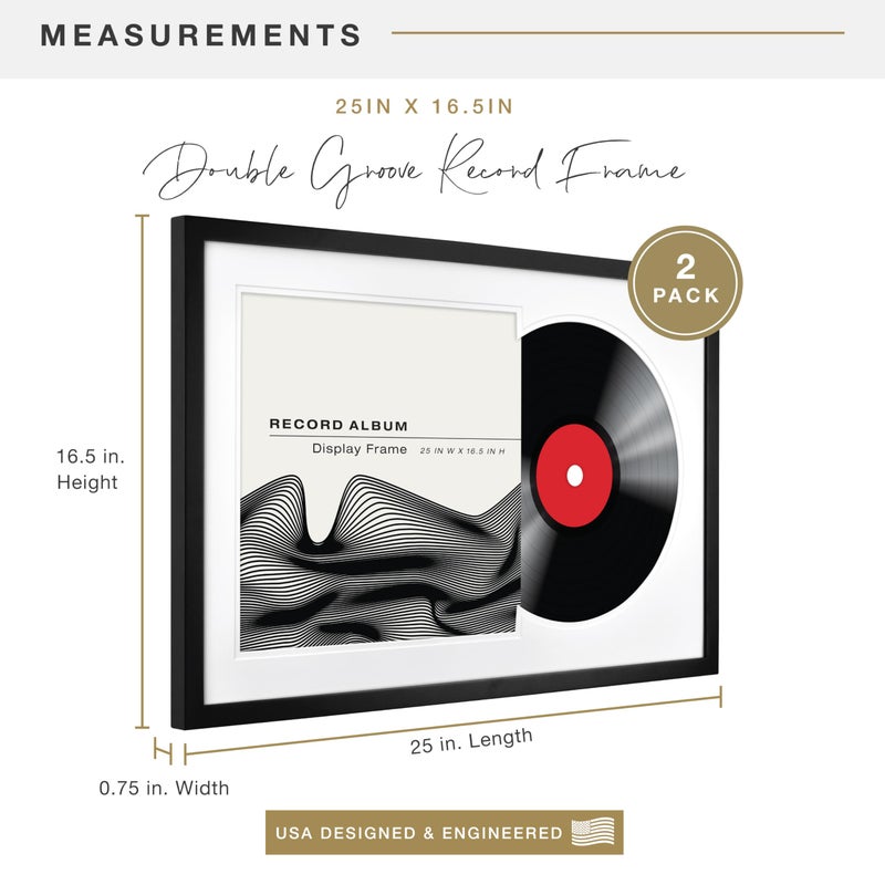 MCS Double Matte Record Album Frame, 16.5x25 Record Frame, Black Frame for LP Vinyl Record & Jacket Display (2-Pack) - Image 3