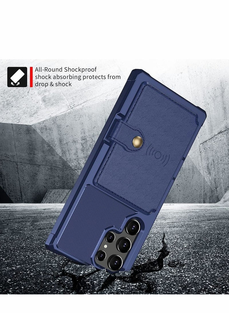 SYOSI Case for Samsung S22 Ultra Wallet 2Cards Shock Resistant Soft TPU +Hard PC Double Layers Protection Galaxy 6.8 inch 2022 Blue - Image 3
