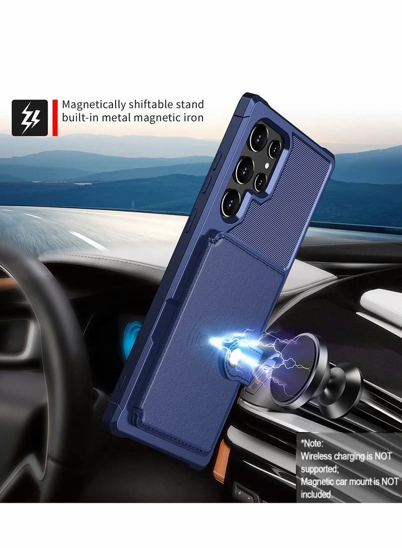 SYOSI Case for Samsung S22 Ultra Wallet 2Cards Shock Resistant Soft TPU +Hard PC Double Layers Protection Galaxy 6.8 inch 2022 Blue - Image 4