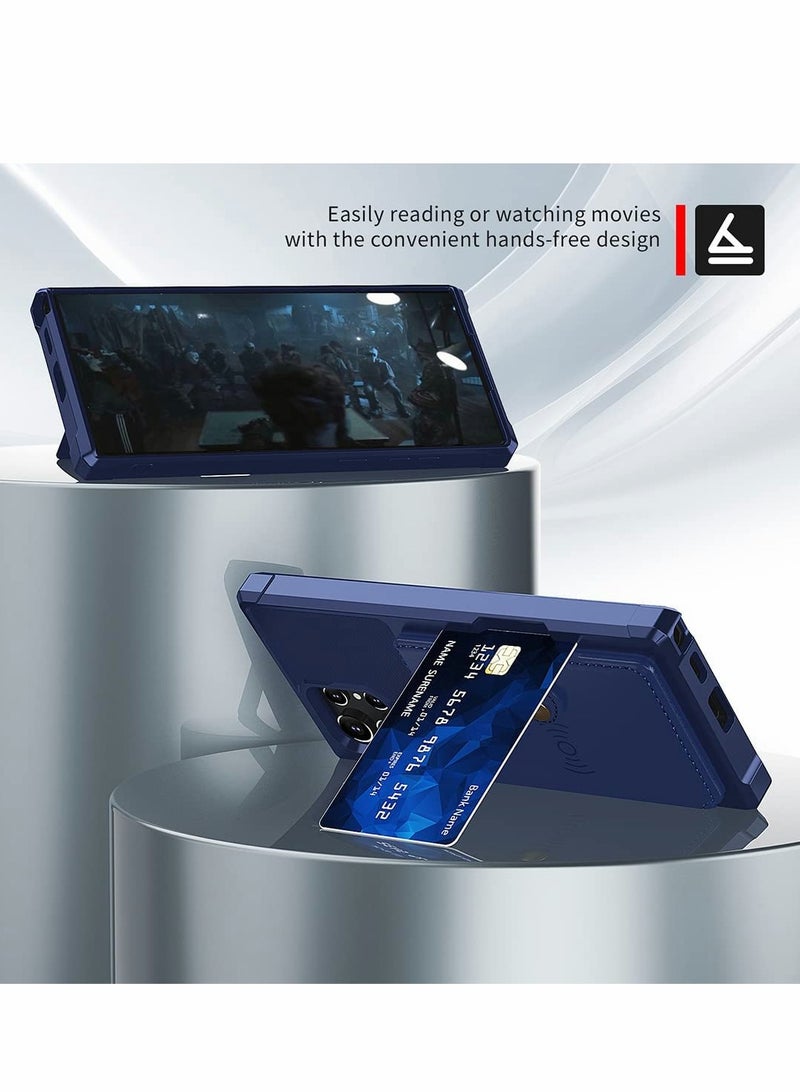 SYOSI Case for Samsung S22 Ultra Wallet 2Cards Shock Resistant Soft TPU +Hard PC Double Layers Protection Galaxy 6.8 inch 2022 Blue - Image 5