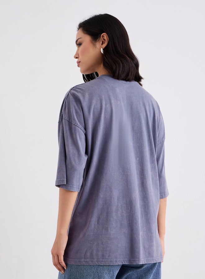 Styli Graphic Print Acid Wash Oversized T-Shirt - Image 4