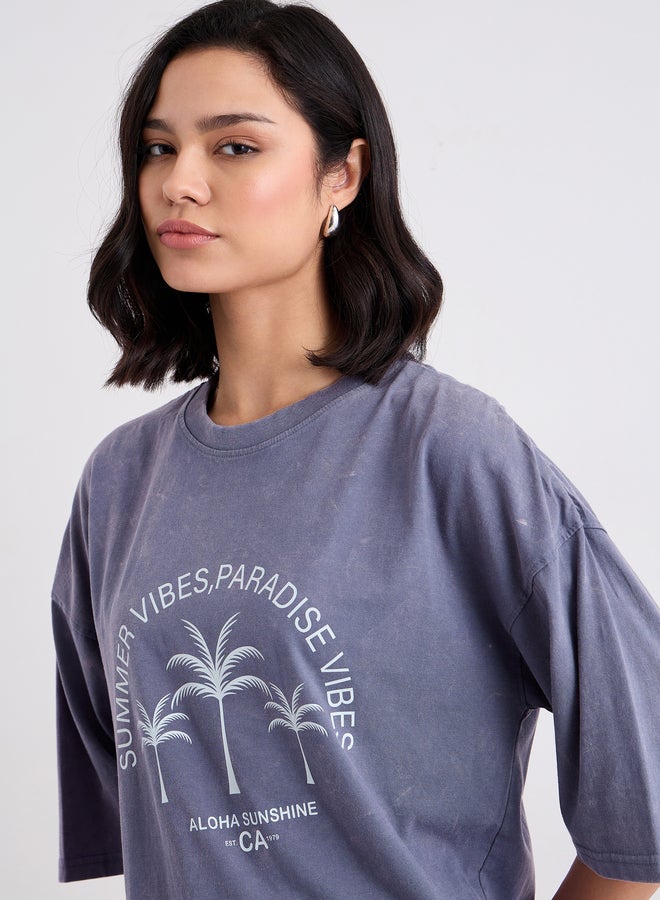 Styli Graphic Print Acid Wash Oversized T-Shirt - Image 3