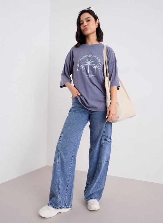 Styli Graphic Print Acid Wash Oversized T-Shirt - Image 1