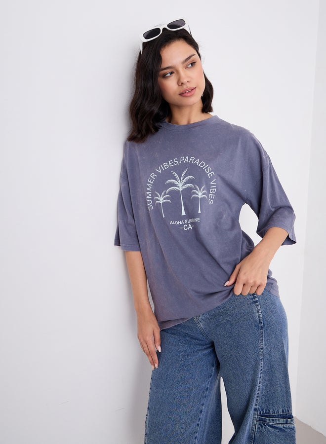 Styli Graphic Print Acid Wash Oversized T-Shirt - Image 5