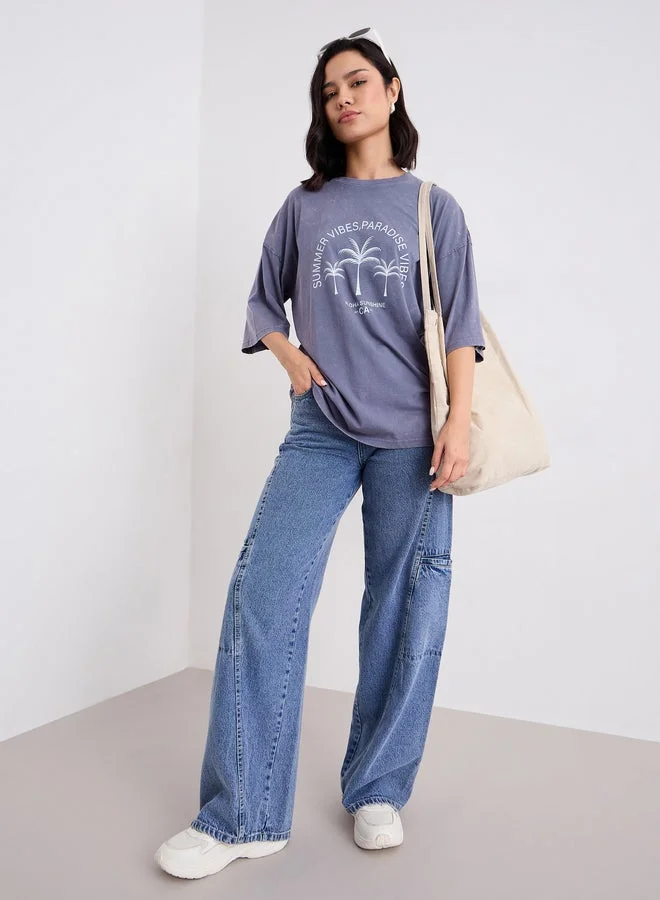 Styli Styli Graphic Print Acid Wash Oversized T-Shirt
