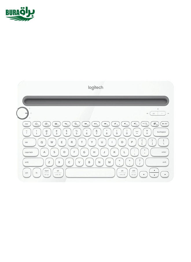 براق - Logitech K480 Multi-Device Bluetooth 3.0 لوحة مفاتيح Bluetooth اللاسلكية مع حامل (أبيض) - Image 1