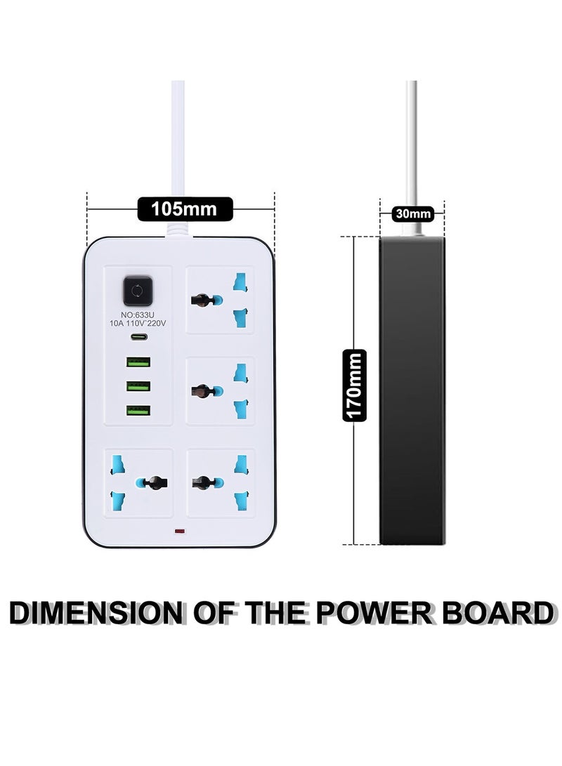 جومو ستور كابل تمديد عالمي بطول 2 متر مع قابس UK ثلاثي الأطراف متعدد الوظائف، 4 مقابس، 3 منافذ USB و 1 منفذ Type-C – شريط كهرباء رئيسي للاستخدام في المنزل والمطبخ والمكتب - Image 2