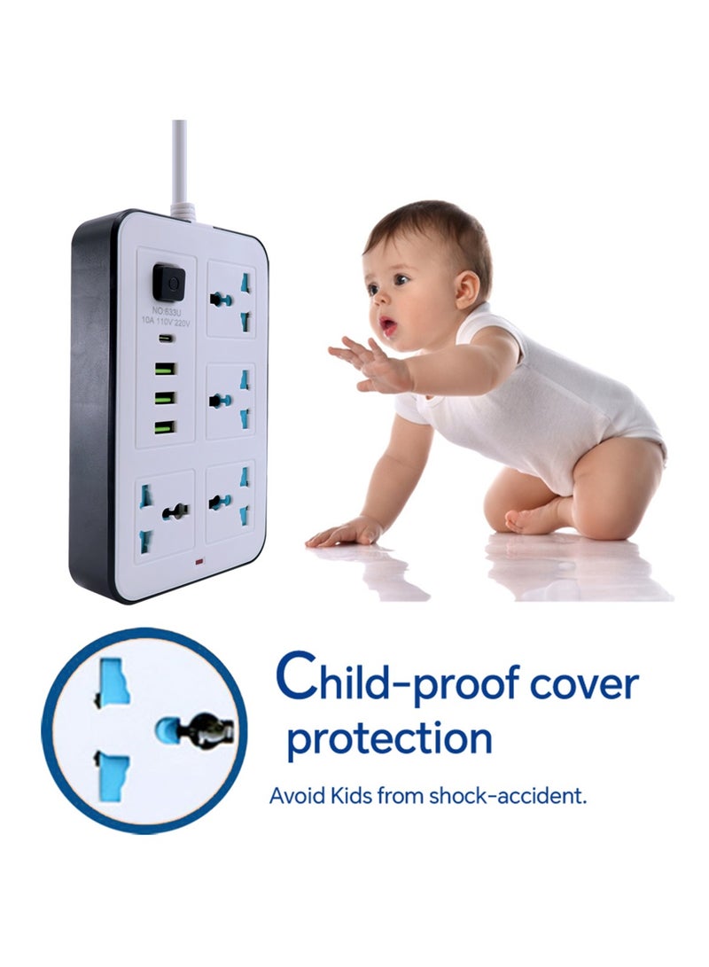 جومو ستور كابل تمديد عالمي بطول 2 متر مع قابس UK ثلاثي الأطراف متعدد الوظائف، 4 مقابس، 3 منافذ USB و 1 منفذ Type-C – شريط كهرباء رئيسي للاستخدام في المنزل والمطبخ والمكتب - Image 4