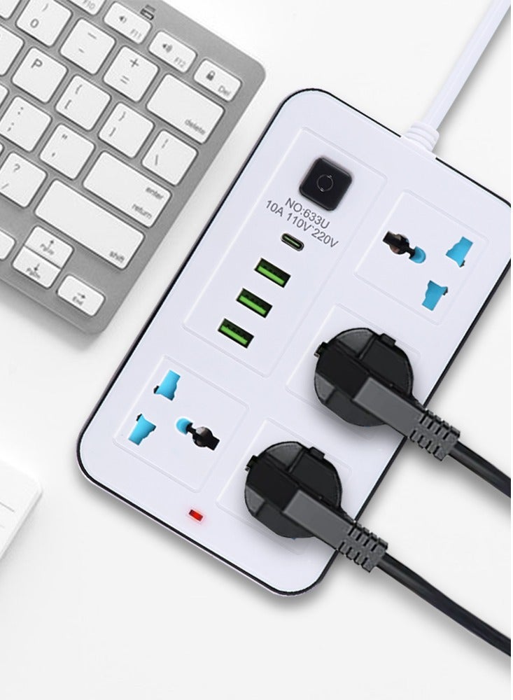 جومو ستور كابل تمديد عالمي بطول 2 متر مع قابس UK ثلاثي الأطراف متعدد الوظائف، 4 مقابس، 3 منافذ USB و 1 منفذ Type-C – شريط كهرباء رئيسي للاستخدام في المنزل والمطبخ والمكتب - Image 5
