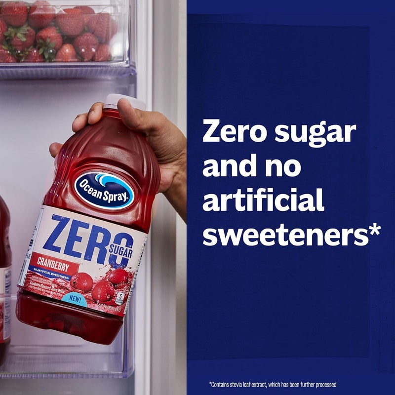 Ocean Spray مشروب عصير التوت البري من أوشن سبرay بدون سكر، زجاجة سعة 64 أونصة سائلة محلاة بالستيفيا - Image 4