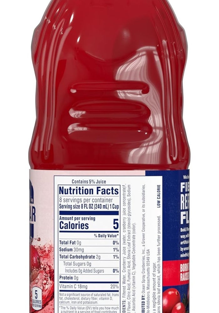 Ocean Spray مشروب عصير التوت البري من أوشن سبرay بدون سكر، زجاجة سعة 64 أونصة سائلة محلاة بالستيفيا - Image 3