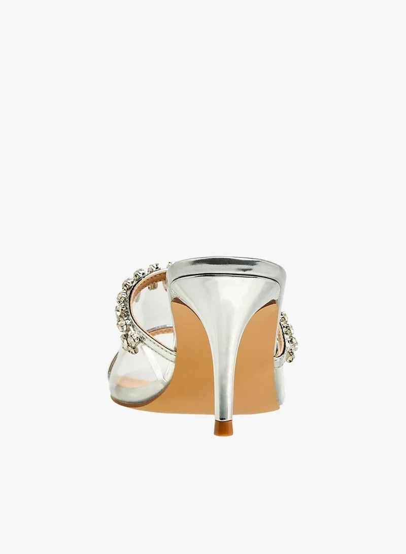 Flora Bella By Shoexpress SILVER Flora Bella Women Embellished Stiletto Heel Sandals for Women | Best Price UAE