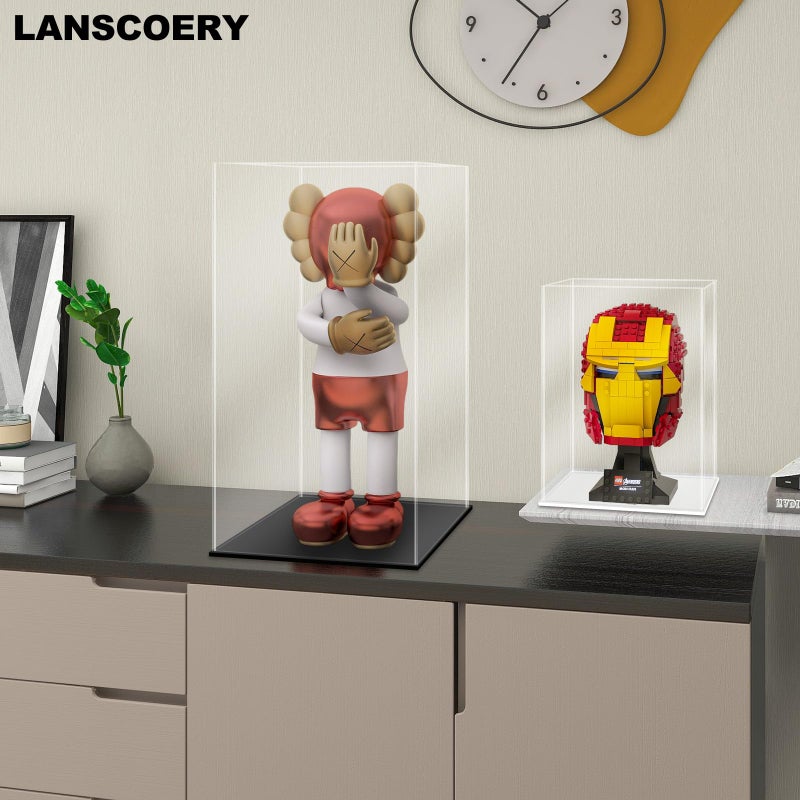 LANSCOERY Acrylic Display Case, Assemble Showcase Display Box for Collectibles, with Dustproof & Seamless Display Design, Compatible with Lego R2-D2 43217 75304 Collectibles 8x8x12inch Black Base - Image 3
