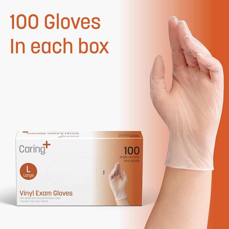 Caring Vinyl Exam Gloves (XL, 90ct), Powder Free and Not Made with Natural Rubber Latex, Gloves for Medical Use, First Aid, Food Prep and More - Image 5
