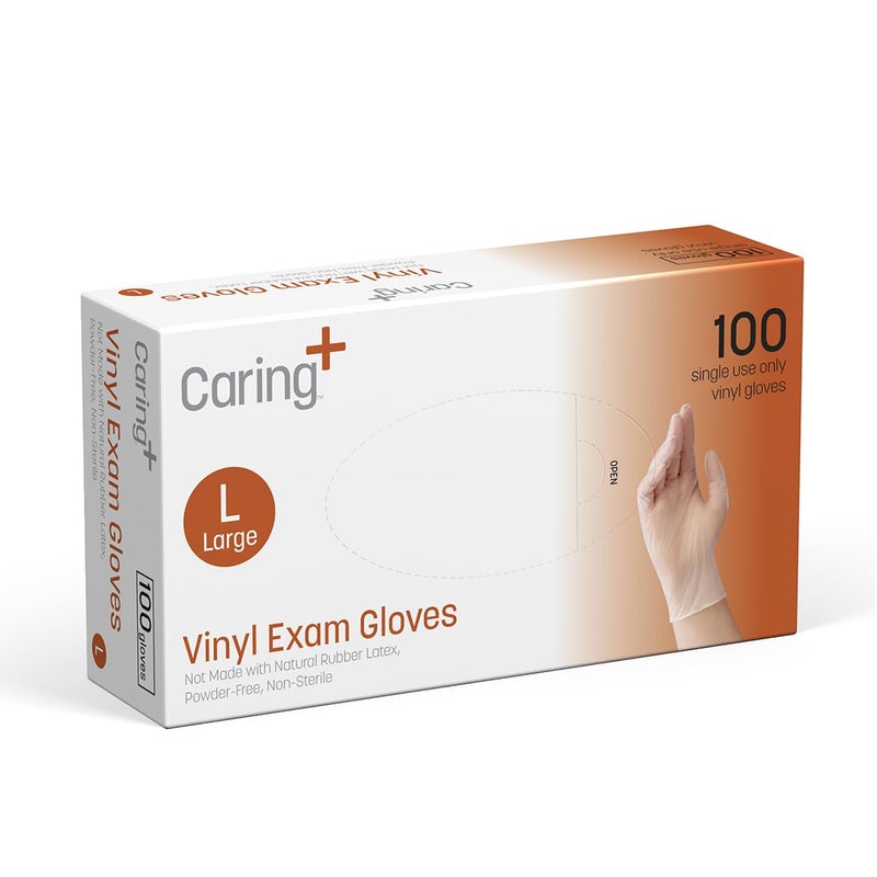 Caring Vinyl Exam Gloves (XL, 90ct), Powder Free and Not Made with Natural Rubber Latex, Gloves for Medical Use, First Aid, Food Prep and More - Image 1