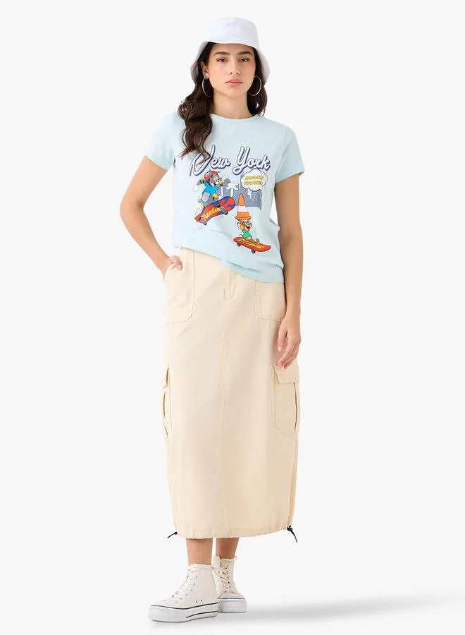 SP Characters Tom and Jerry Print T-shirt with Crew Neck and Short Sleeves