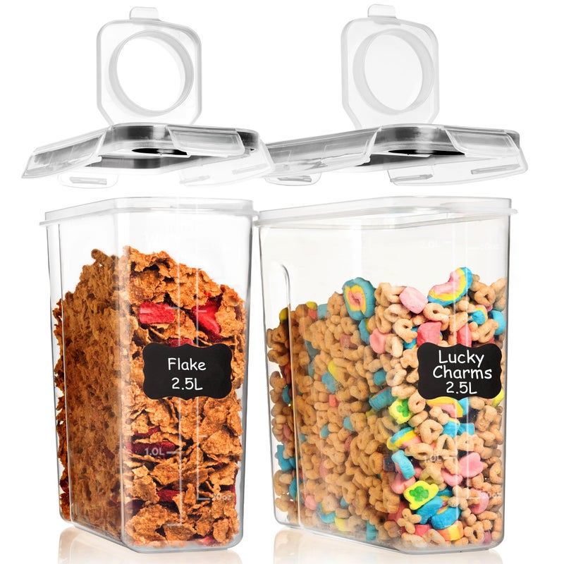 Shazo 2 Pack (2.5L / 84 Oz) EXTRA Large Airtight Food Storage Cereal Containers for Bulk Food Storage BPA-Free Plastic Container, Pantry Organization and Canister for Rice, Pasta, Sugar & Flour - Image 1