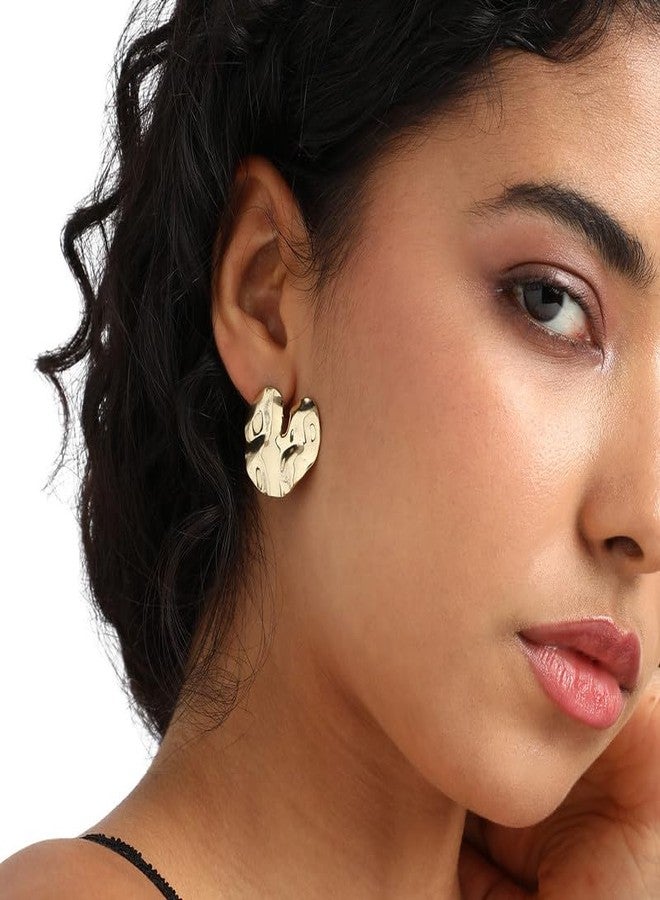 SOHI Women's Textured Heart Stud Earrings For Casual Wear | Gold Colour | Alloy Material | Push Pin Closure | Metallic Earrings | Fashion Stud Earrings For Woman & Girls - Image 4