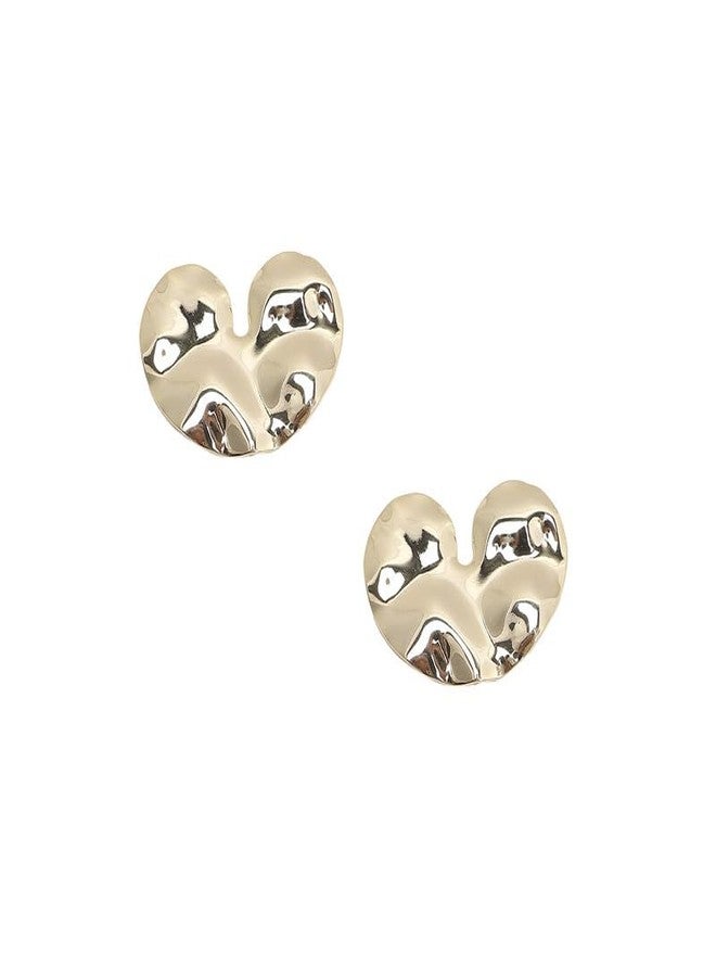 SOHI Women's Textured Heart Stud Earrings For Casual Wear | Gold Colour | Alloy Material | Push Pin Closure | Metallic Earrings | Fashion Stud Earrings For Woman & Girls - Image 1