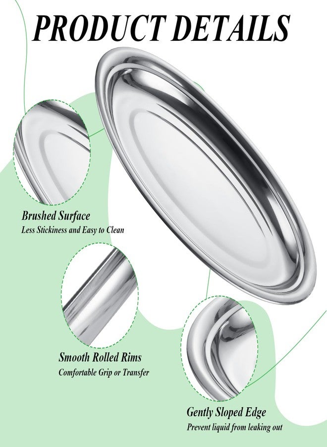 CYEAH 6 Pcs Stainless Steel Oval Platter, Heavy Duty Sizzling Platter, 14 in Large Silver Serving Trays, Metal Sizzler Plates Decorative Silver Plates for Table Decor Food Sushi Appetizer - Image 4