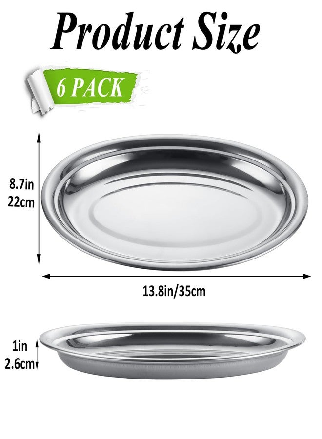 CYEAH 6 Pcs Stainless Steel Oval Platter, Heavy Duty Sizzling Platter, 14 in Large Silver Serving Trays, Metal Sizzler Plates Decorative Silver Plates for Table Decor Food Sushi Appetizer - Image 2