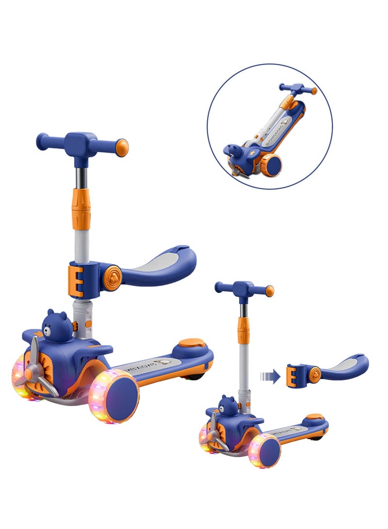 MaBaby 3-in-1 Kids Kick Scooter Foldable and Adjustable, with Gravity Steering and LED Flashing Wheels, for 1-6 Years Boys and Girls Indoor Outdoor (Blue) - Image 1