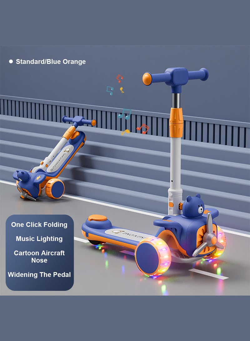 MaBaby 3-in-1 Kids Kick Scooter Foldable and Adjustable, with Gravity Steering and LED Flashing Wheels, for 1-6 Years Boys and Girls Indoor Outdoor (Blue) - Image 3