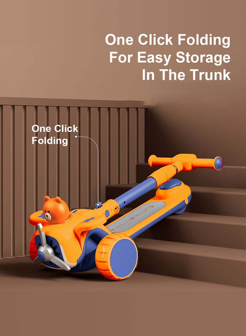 MaBaby 3-in-1 Kids Kick Scooter Foldable and Adjustable, with Gravity Steering and LED Flashing Wheels, for 1-6 Years Boys and Girls Indoor Outdoor (Blue) - Image 5