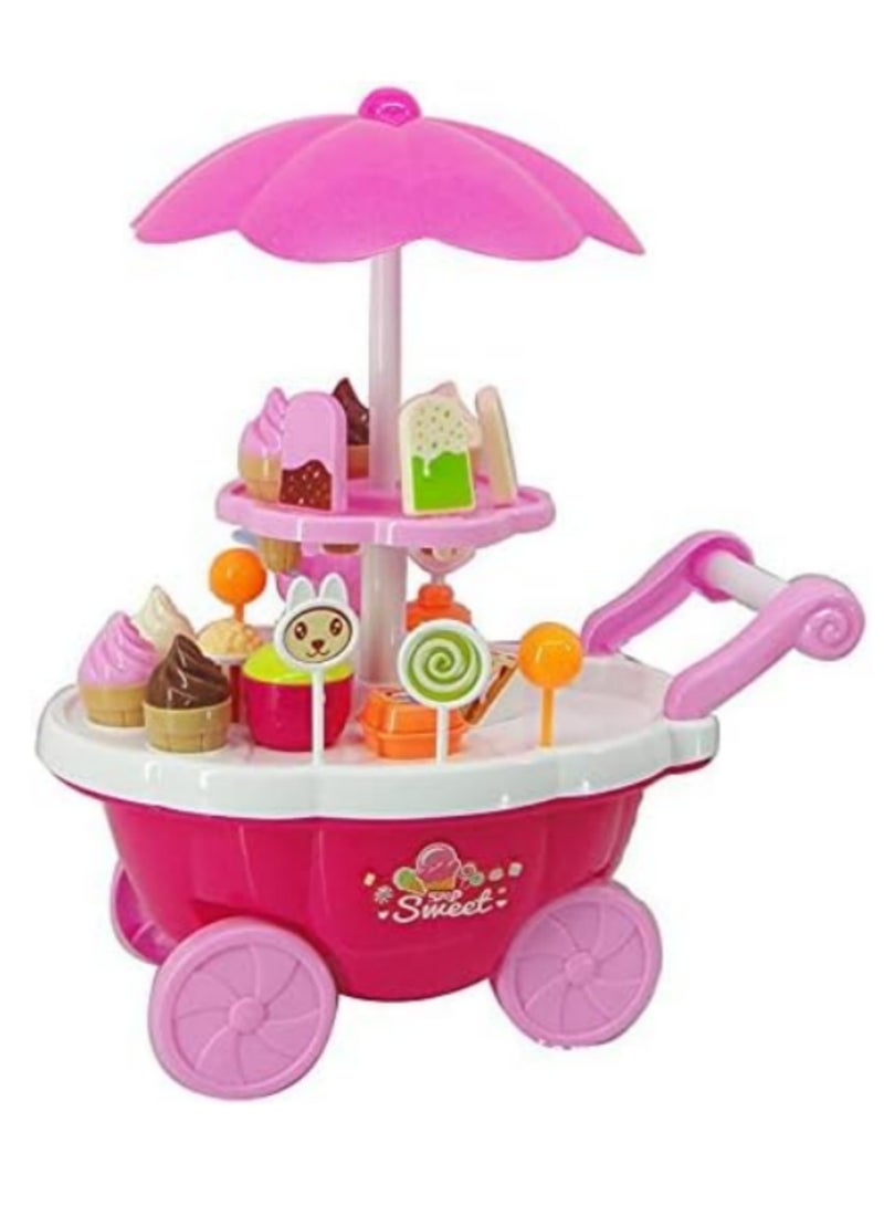 39PCS Kids Pretend Play Candy Ice Cream Trolley Mini Push Cart Toy with Realistic Sweets Dessert Supermarket Role Play Toys for Toddlers Children Gift - Image 2