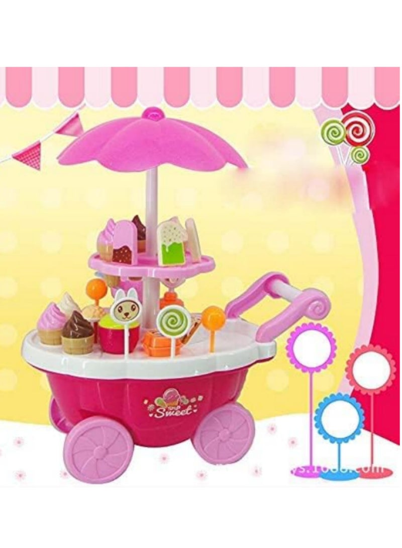 39PCS Kids Pretend Play Candy Ice Cream Trolley Mini Push Cart Toy with Realistic Sweets Dessert Supermarket Role Play Toys for Toddlers Children Gift - Image 3