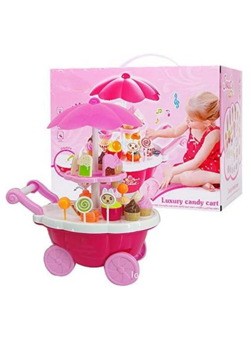 39PCS Kids Pretend Play Candy Ice Cream Trolley Mini Push Cart Toy with Realistic Sweets Dessert Supermarket Role Play Toys for Toddlers Children Gift - Image 4