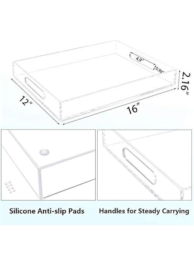 تاي بوكس صينية تقديم شفافة، صواني تقديم مزخرفة من الاكريليك مع مقابض للمطبخ وغرفة الطعام وطاولة الزينة العثمانية 16 انش × 12 انش - Image 3