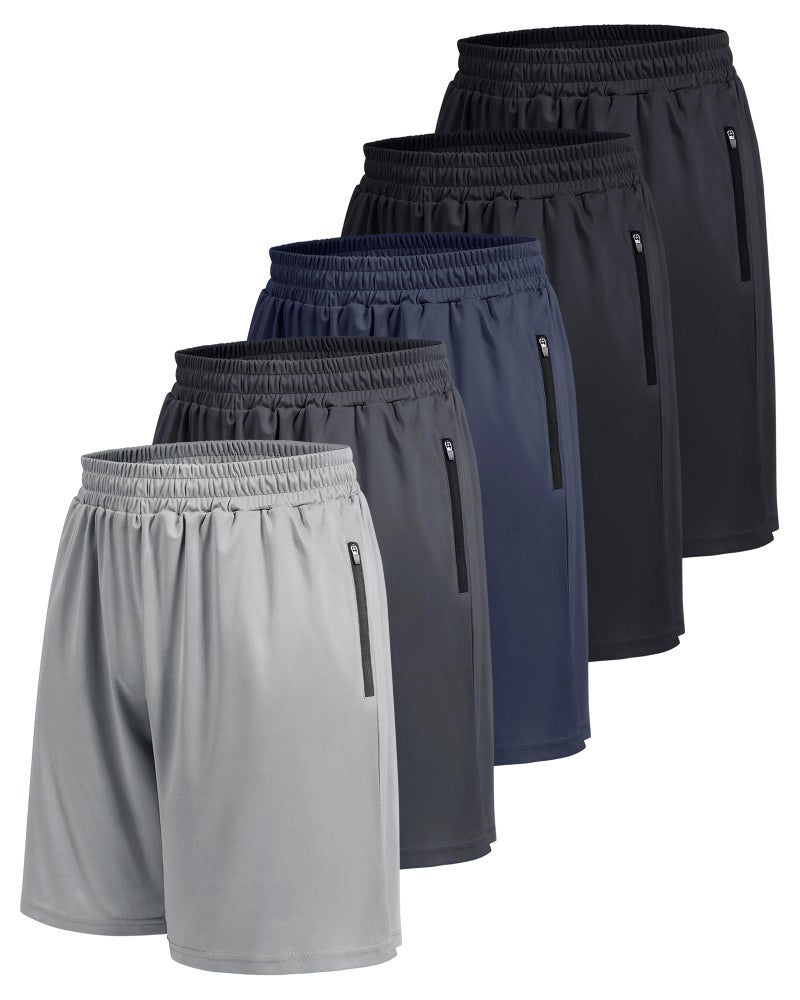 BOOJO 5 Pack Athletic Basketball Mens Shorts with Zipper Pockets - Lightweight Quick Dry Gym Workout Running Shorts for Men - Image 1