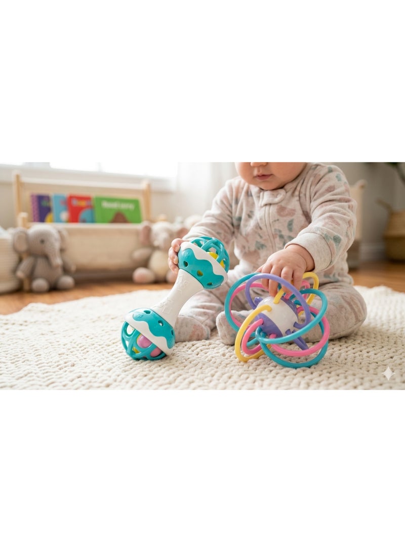 MiniMe Hollow Silicone Ball & Soft Rattle Baby Teether | Food‑Grade BPA‑Free Silicone & ABS | 6‑36 Months | Multi‑Colour | Easy‑Grip Design, Gentle Gum Relief, Lightweight, Durable & Easy‑Clean for Safe Teething Fun - Image 3