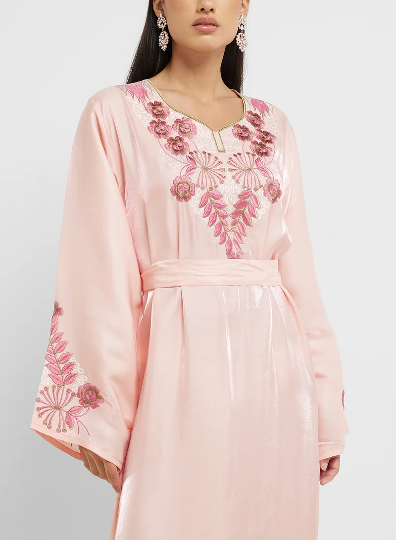hayas closet Emroidered Belted Jalabiya